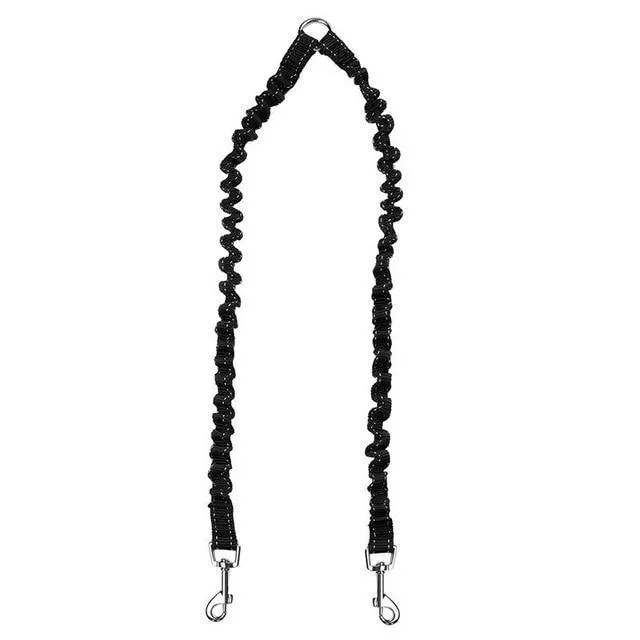 Bungee Nylon Reflective Double Dog Leash