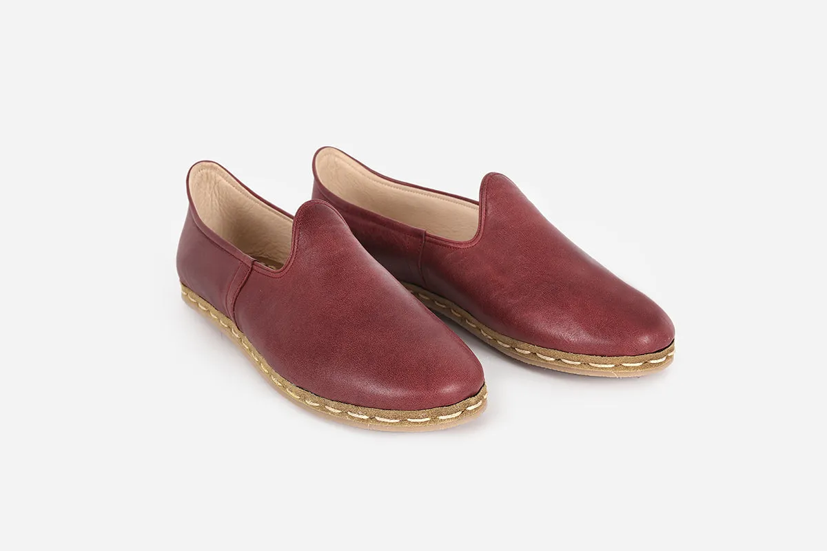 Burgundy Handmade Leather Loafers (Women's)