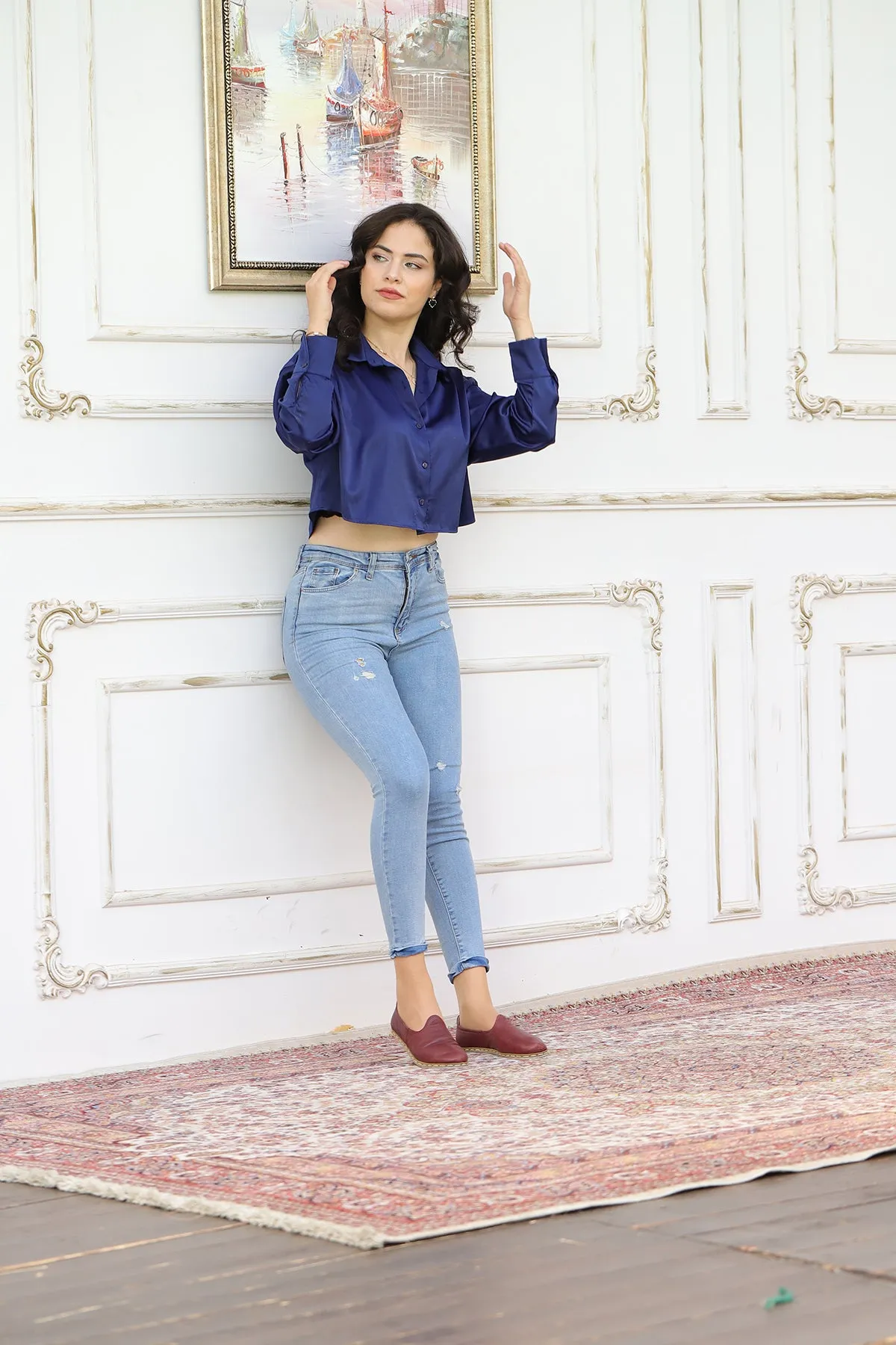 Burgundy Handmade Leather Loafers (Women's)