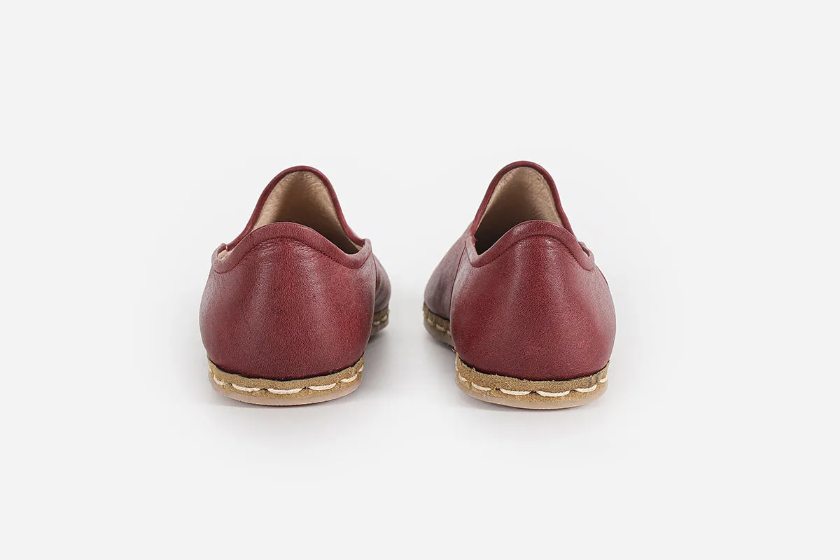 Burgundy Handmade Leather Loafers (Women's)