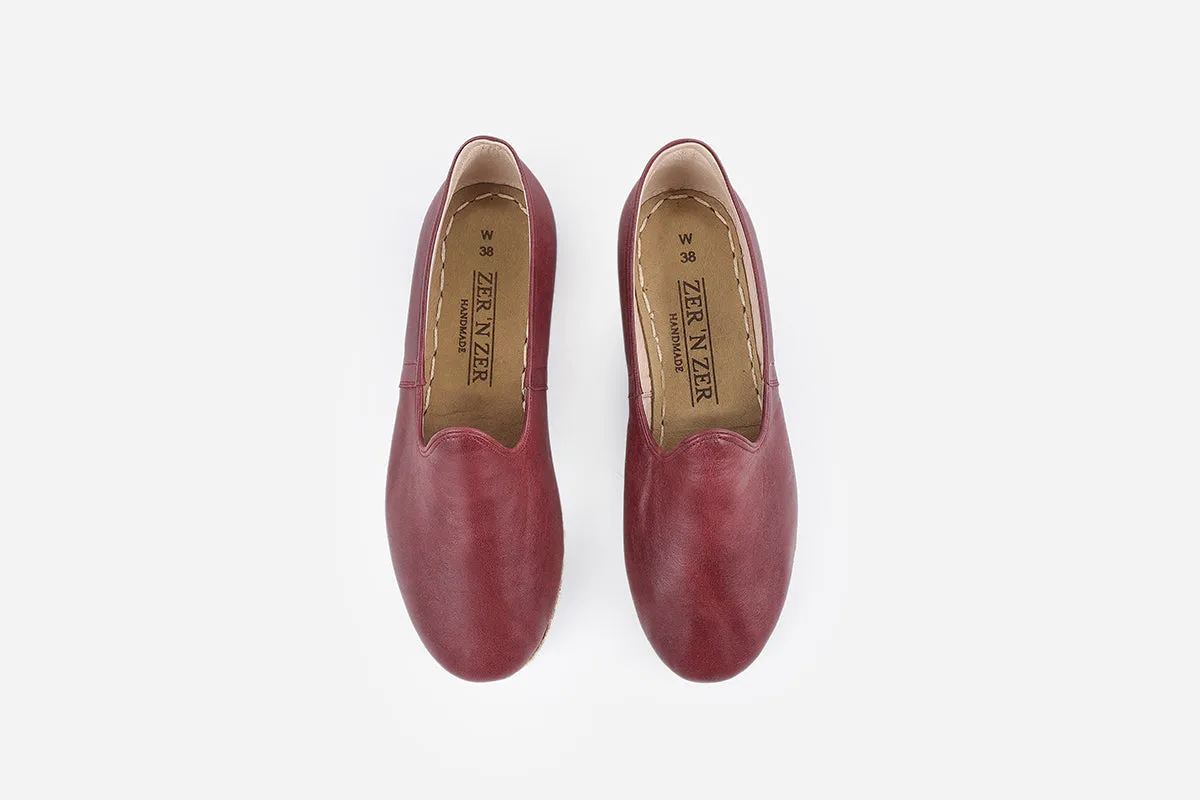Burgundy Handmade Leather Loafers (Women's)