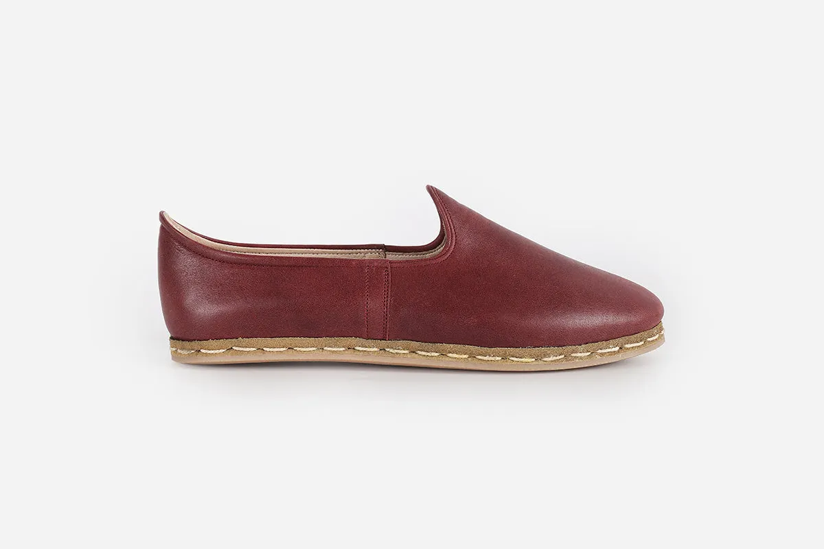 Burgundy Handmade Leather Loafers (Women's)
