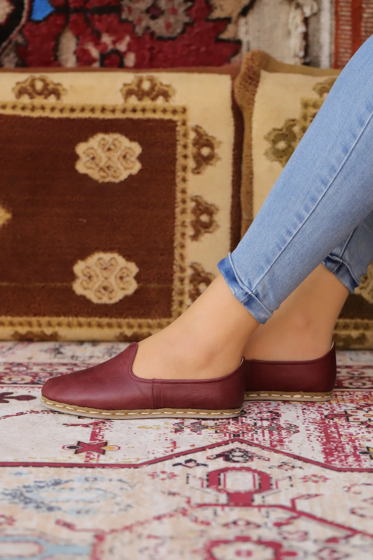Burgundy Handmade Leather Loafers (Women's)