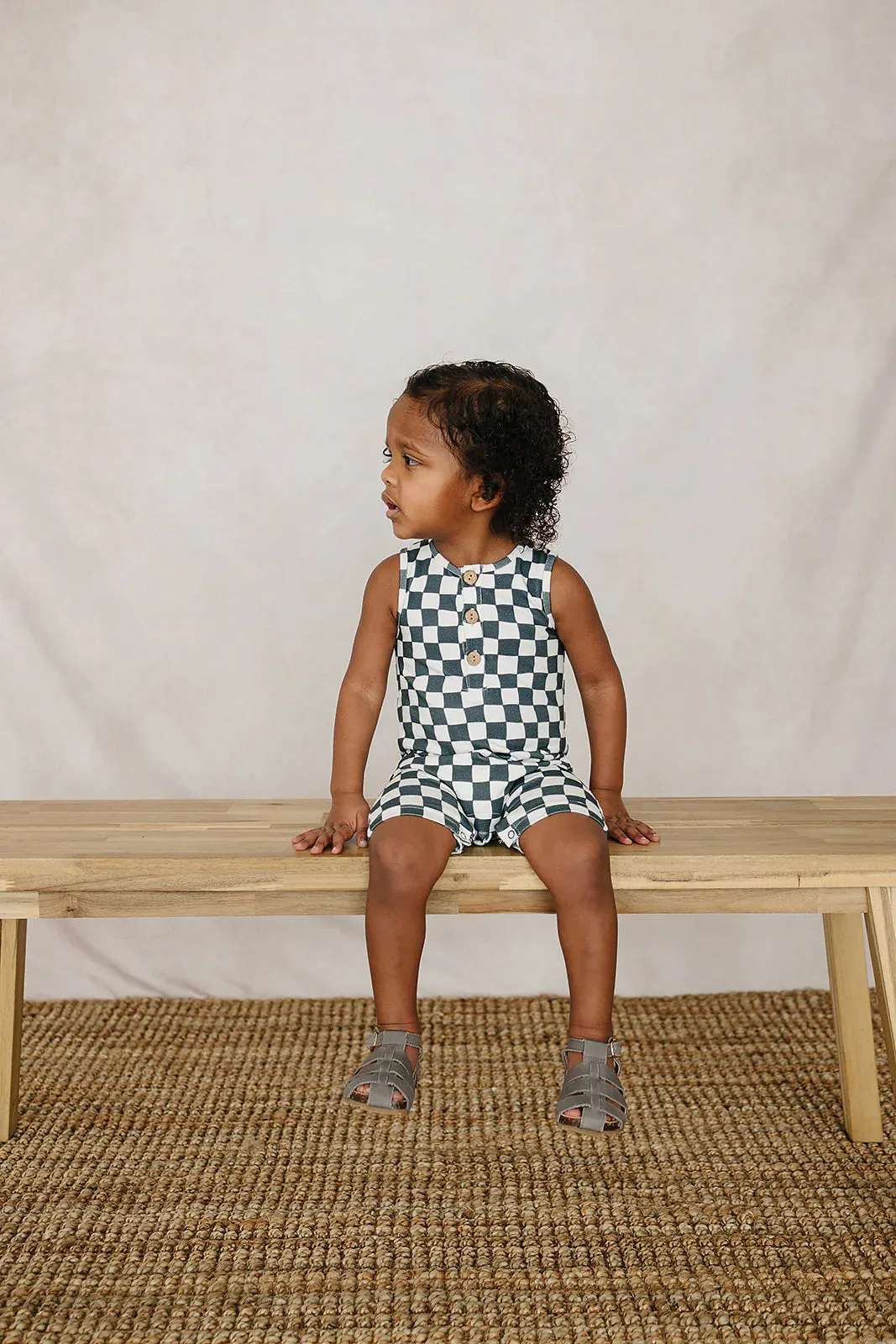Charcoal Wavy Checkered Short Romper
