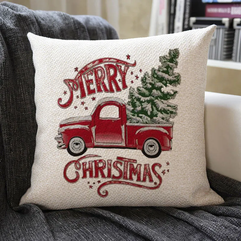 Christmas Themed Linen Pillowcase