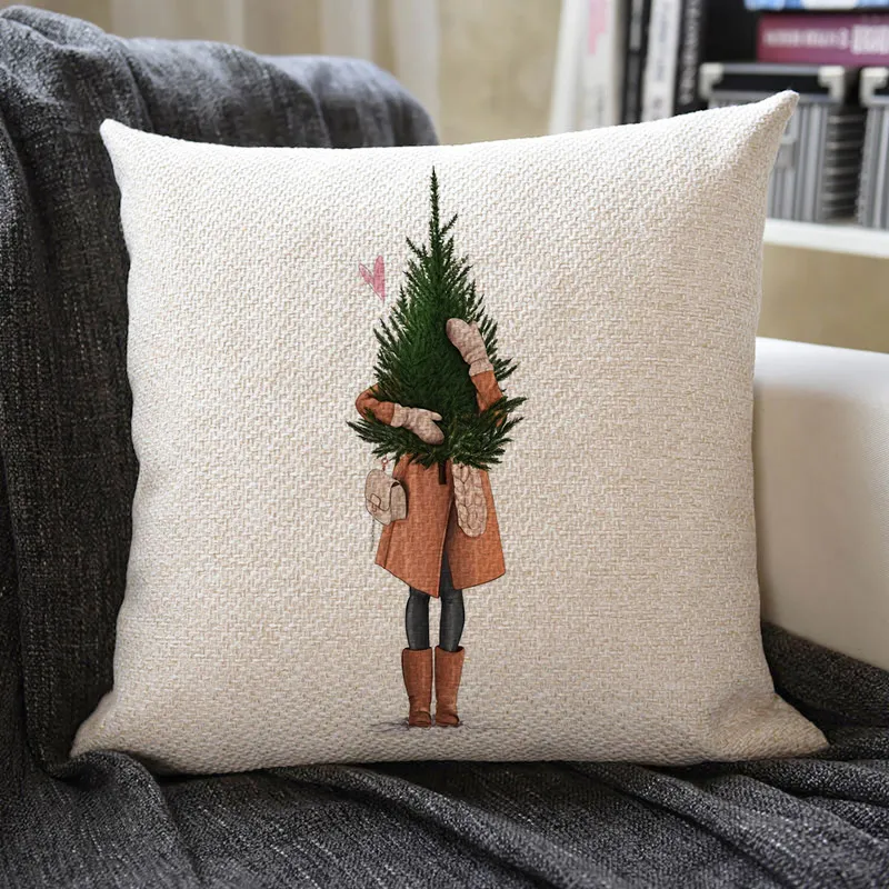Christmas Themed Linen Pillowcase