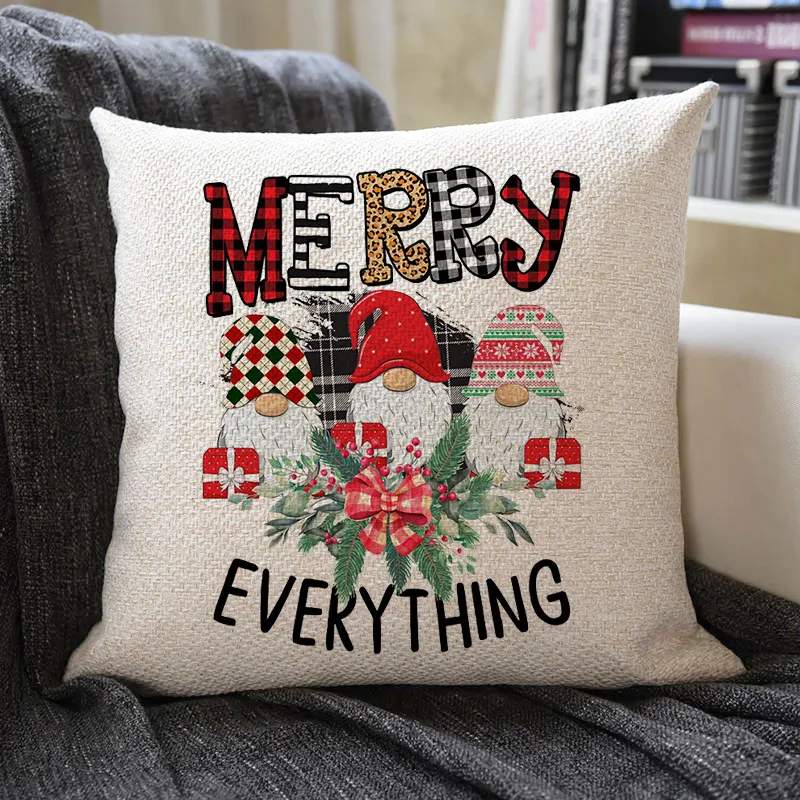 Christmas Themed Linen Pillowcase