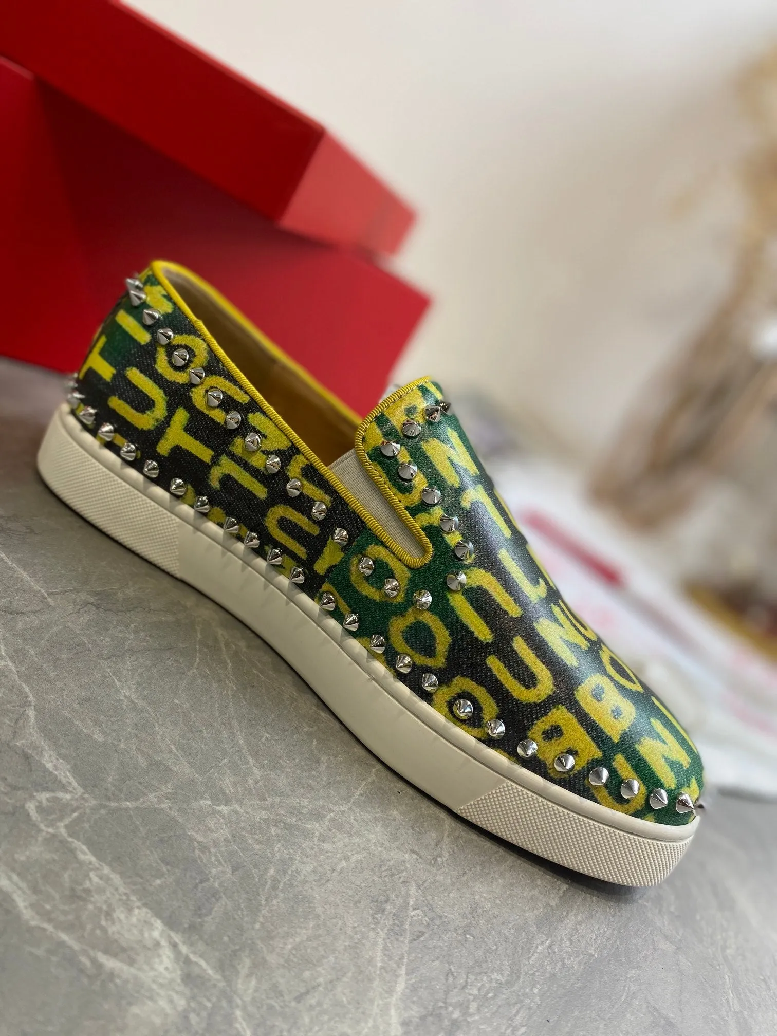 CL Loafers Monogram Yellow Green Leather and Spikes 242380
