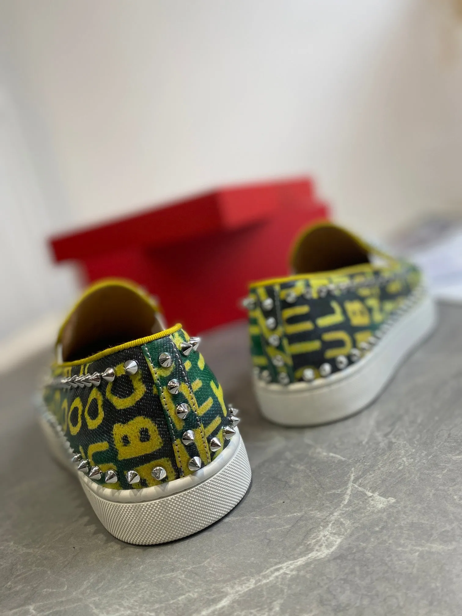 CL Loafers Monogram Yellow Green Leather and Spikes 242380
