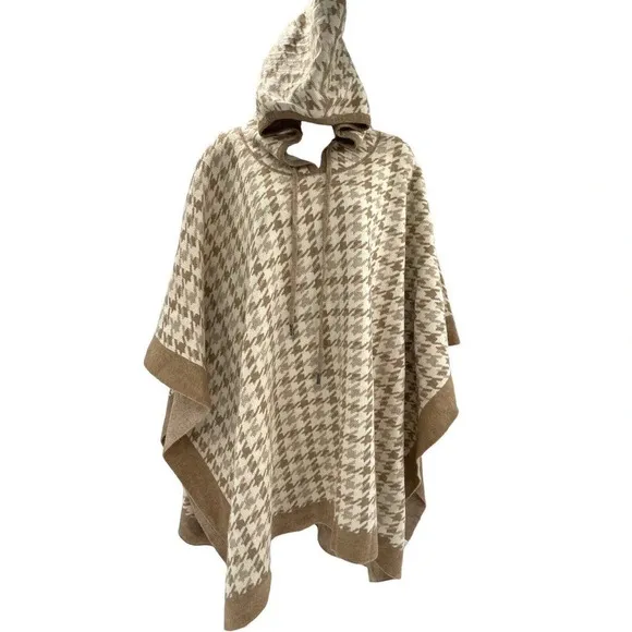 Coco   Carmen Brina Hooded Drawstring Pullover Knit Poncho Carmel Cream One Size