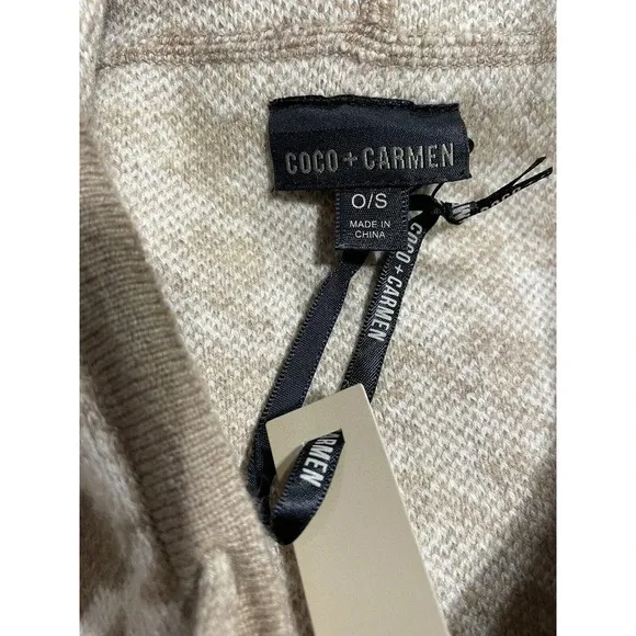 Coco   Carmen Brina Hooded Drawstring Pullover Knit Poncho Carmel Cream One Size