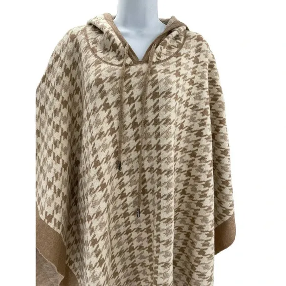 Coco   Carmen Brina Hooded Drawstring Pullover Knit Poncho Carmel Cream One Size
