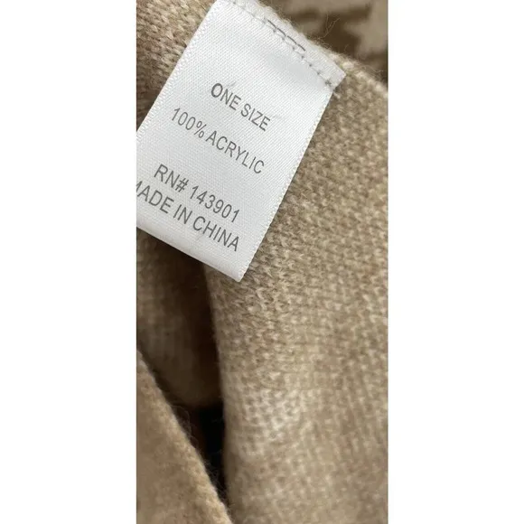 Coco   Carmen Brina Hooded Drawstring Pullover Knit Poncho Carmel Cream One Size