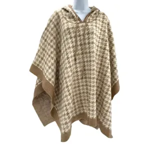 Coco   Carmen Brina Hooded Drawstring Pullover Knit Poncho Carmel Cream One Size