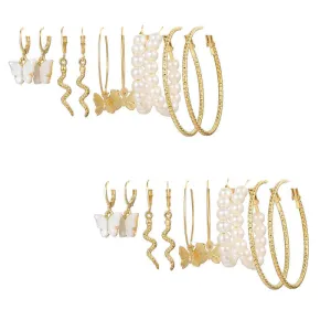 Combo of 10 Pair Pearl Drop Hoop and Stud Earrings