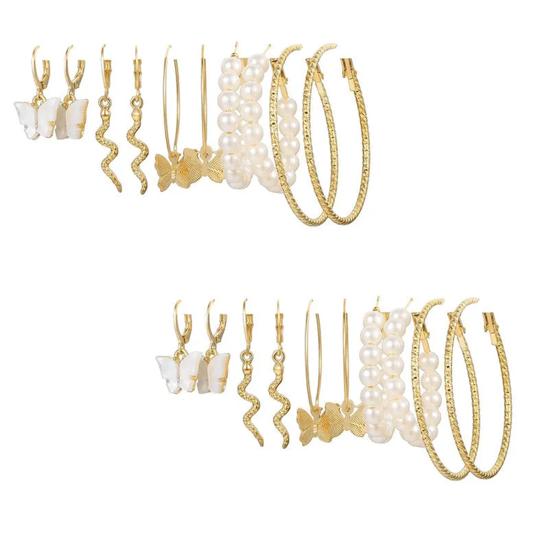Combo of 10 Pair Pearl Drop Hoop and Stud Earrings