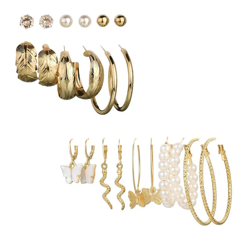 Combo of 11 Pair Pearl Drop Hoop and Studs Earrings