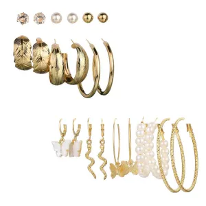 Combo of 11 Pair Pearl Drop Hoop and Studs Earrings