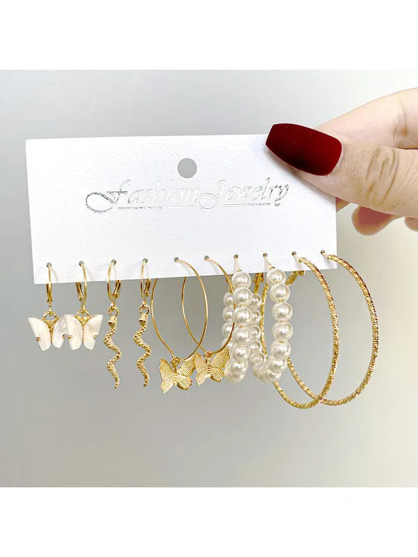 Combo of 11 Pair Pearl Drop Hoop and Studs Earrings