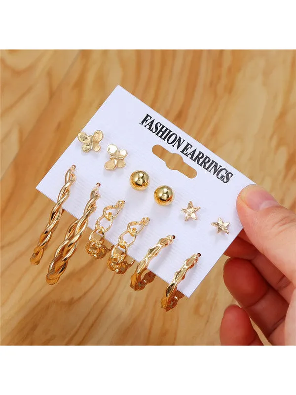 Combo of 12 Pair Golden Cross Hoop and Stud Earrings