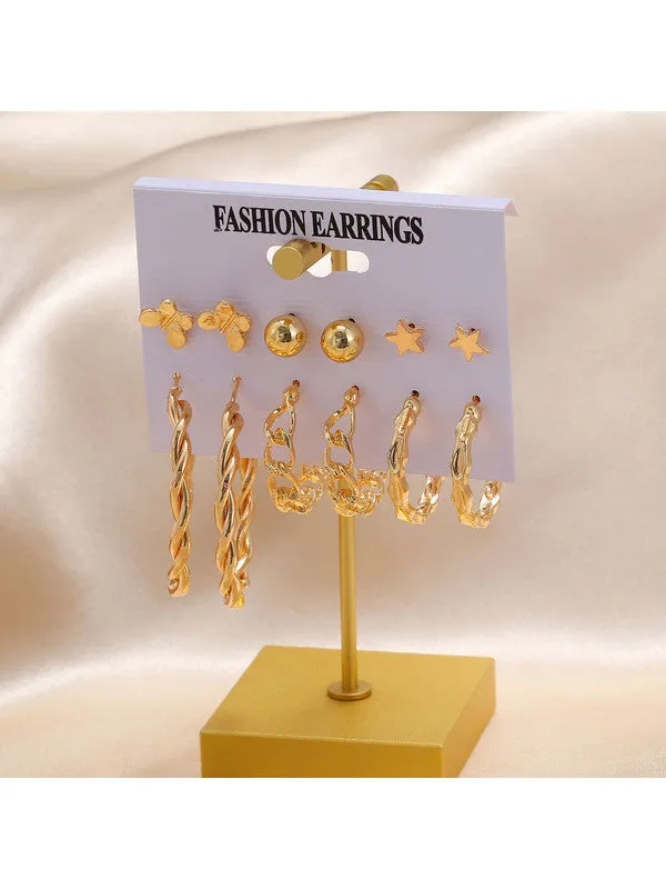 Combo of 12 Pair Golden Cross Hoop and Stud Earrings