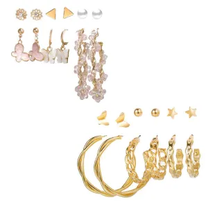 Combo of 12 Pair Golden Cross Hoop and Stud Earrings