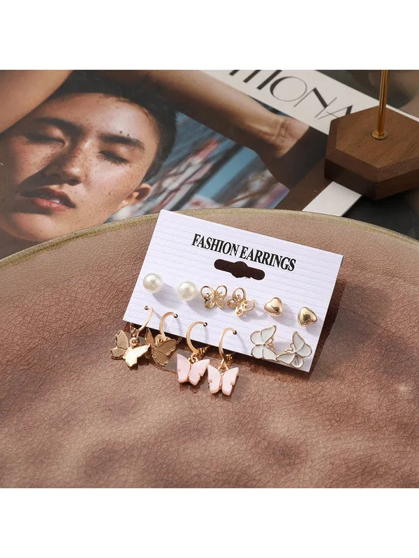 Combo of 12 Pair Heart Pearl Studs And Hoop Earrings