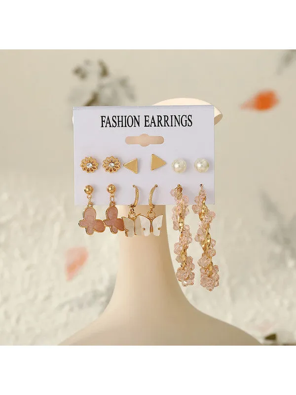 Combo of 12 Pair Pearl Crystal Heart Studs and Hoop Earrings