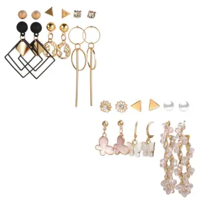Combo of 12 Pair Pearl Flower Studs and Hoop Earrings
