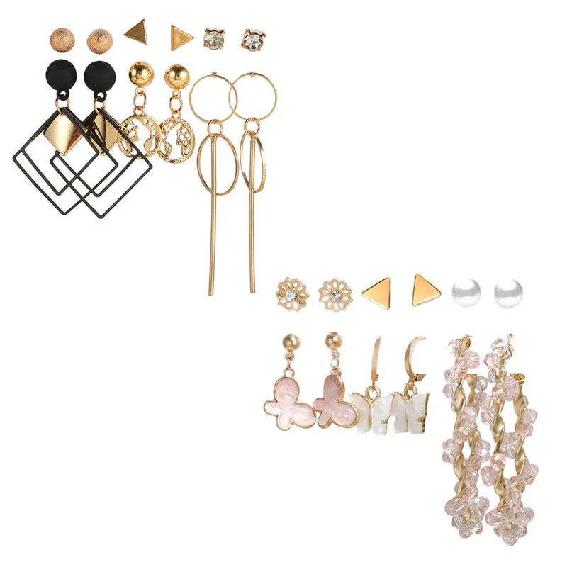 Combo of 12 Pair Pearl Flower Studs and Hoop Earrings