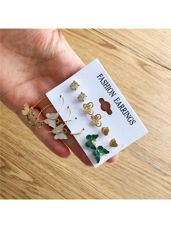 Combo of 15 Pair Butterfly Crystal Studs and Hoop Earrings