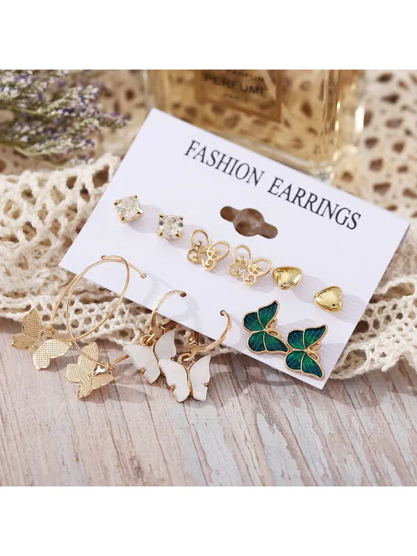 Combo of 15 Pair Butterfly Crystal Studs and Hoop Earrings