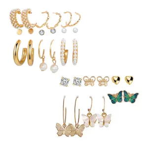 Combo of 15 Pair Butterfly Crystal Studs and Hoop Earrings