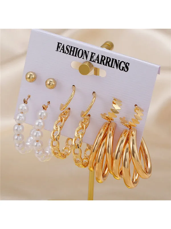 Combo of 15 Pair Chain & Pearl Hoop and Stud Earrings