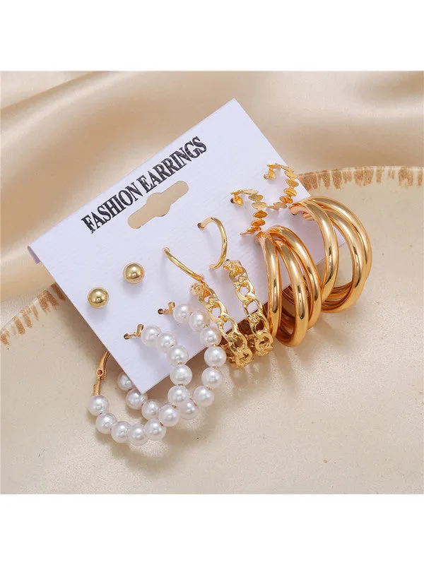 Combo of 15 Pair Chain & Pearl Hoop and Stud Earrings