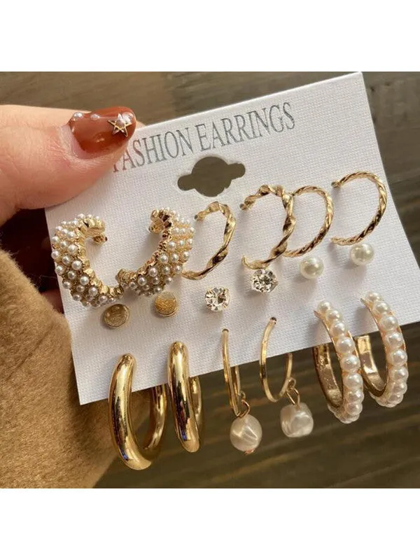 Combo of 15 Pair Chain & Pearl Hoop and Stud Earrings