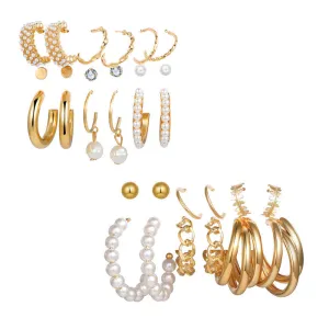 Combo of 15 Pair Chain & Pearl Hoop and Stud Earrings