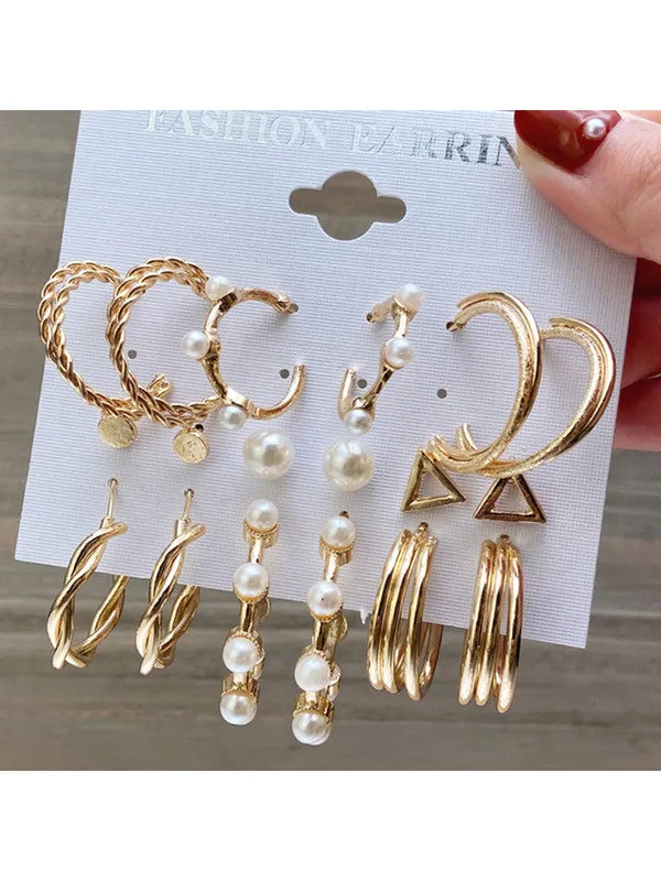 Combo of 15 Pair Golden Hoop and Stud Earrings