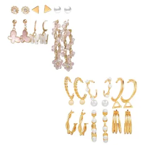Combo of 15 Pair Golden Hoop and Stud Earrings