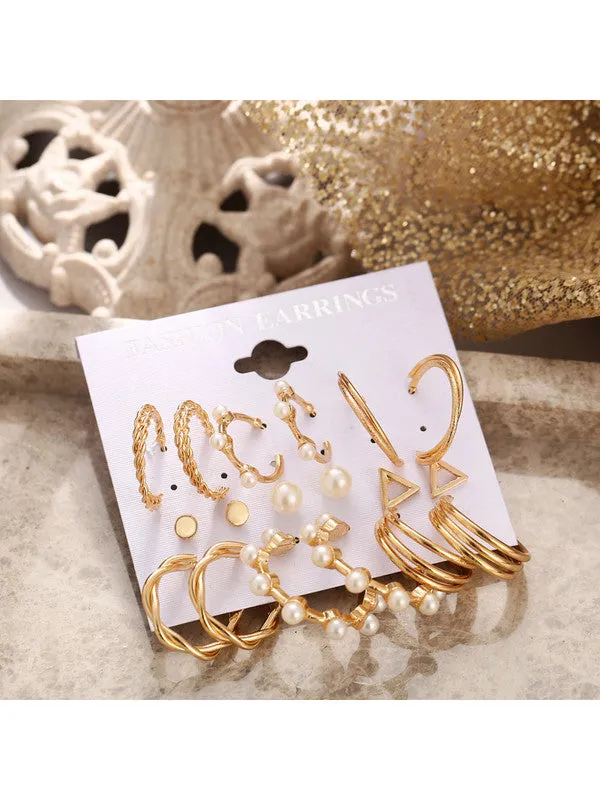 Combo of 15 Pair Golden Hoop and Stud Earrings