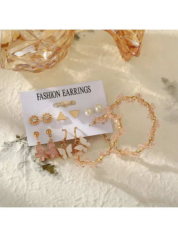Combo of 15 Pair Golden Hoop and Stud Earrings