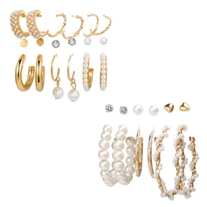 Combo of 15 Pair Pearl Crystal Heart Studs and Hoop Earrings
