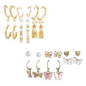 Combo of 15 Pair Pearl Heart Studs And Hoop Earrings