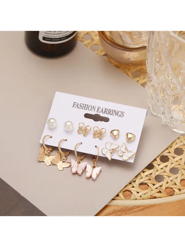 Combo of 15 Pair Pearl Heart Studs And Hoop Earrings