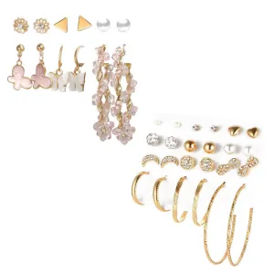 Combo of 18 Pair Pearl Stone Studs and Hoop Earrings