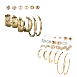 Combo of 18 Pair Pearl Stone Studs and Hoop Earrings