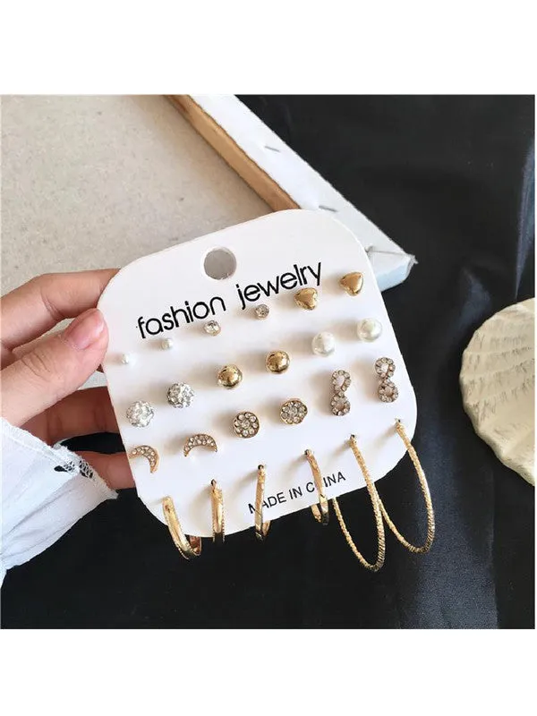 Combo of 18 Pair Pearl Stone Studs and Hoop Earrings