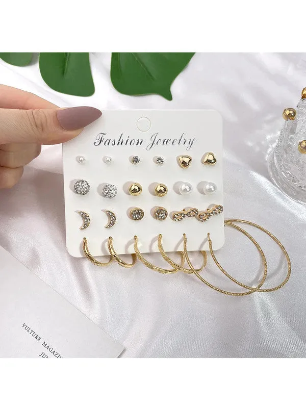 Combo of 18 Pair Pearl Stone Studs and Hoop Earrings