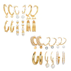 Combo of 18 Pair Studs and Pearl Hoop Earrings