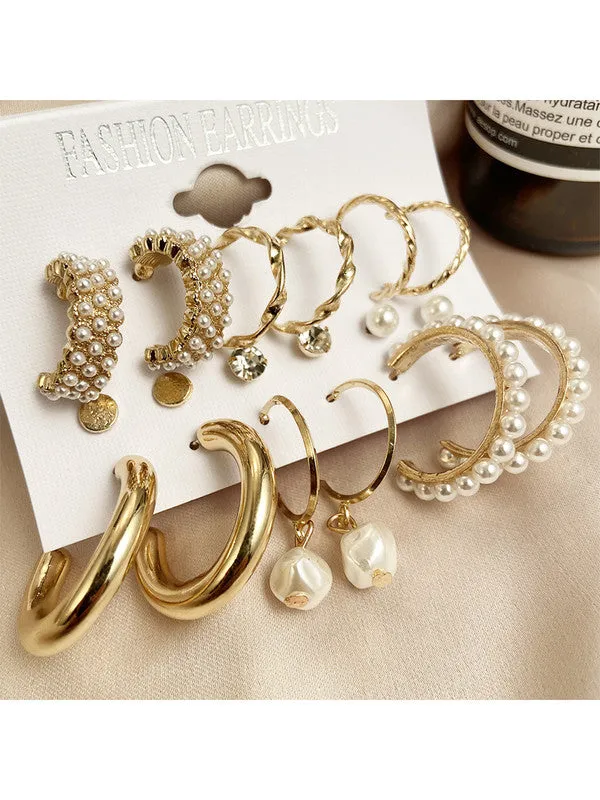 Combo of 18 Pair Studs and Pearl Hoop Earrings